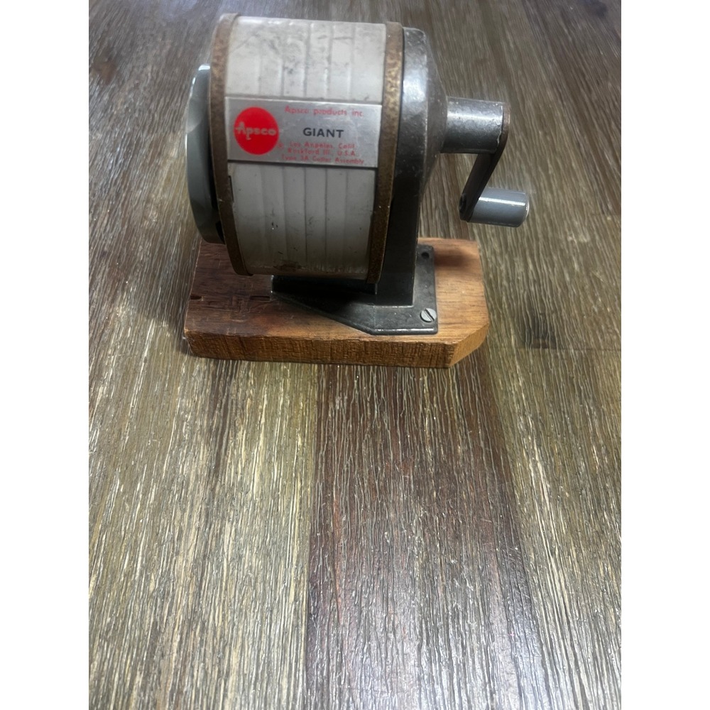 Vintage Apsco Giant Manual Pencil Sharpener Type 3A Cutter Wood Base Desk Decor